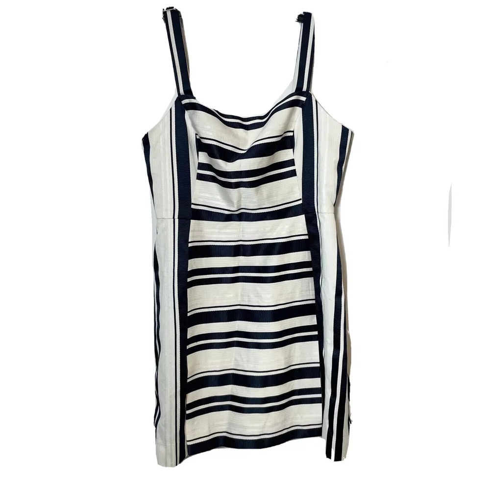 Eliza J Sleeveless Jacquard Striped Mini Tank Dress Navy Blue Size L Slit Lined
